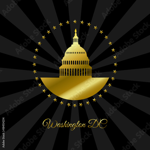 Wallpaper Mural Washington DC symbol. White house and Capitol building arounded stars in gold isolated on dark rays background. USA landmark. Vector illustration Torontodigital.ca