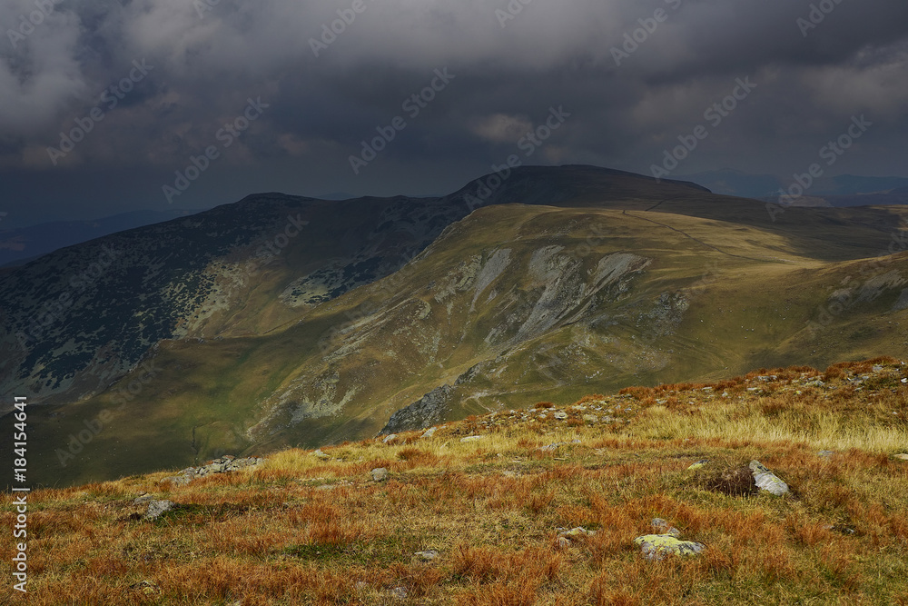 Cloudy landscape in Tarcu Mountains, Carpathians, Romania, Europe