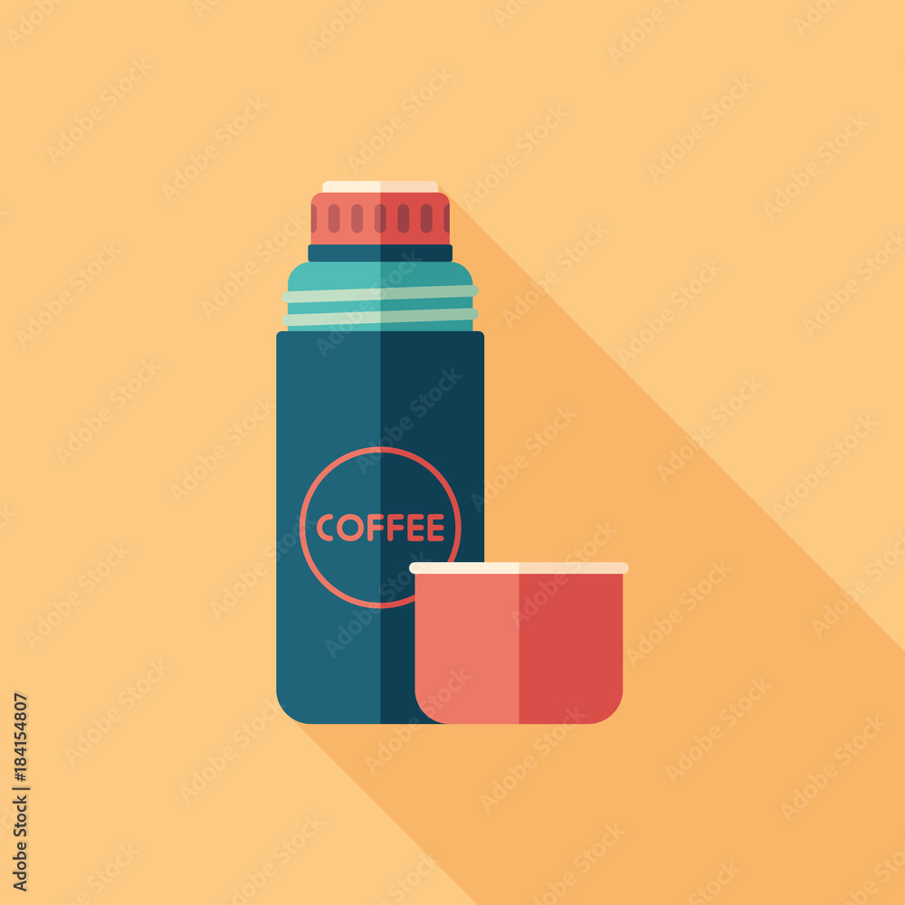 Coffee thermos flat square icon with long shadows. Coffee thermos flat square icon with long shadows.