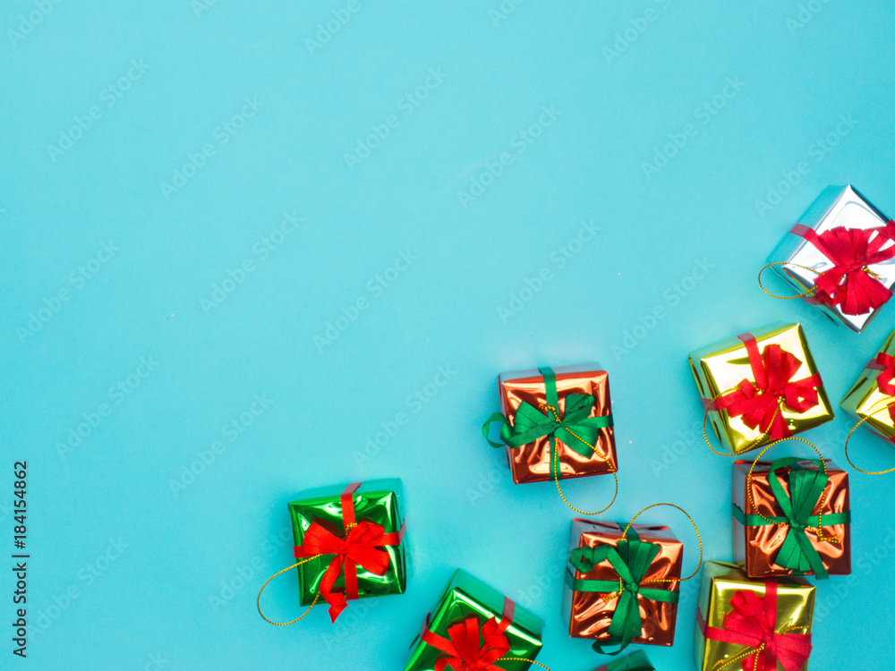 Christmas decoration background over bcolour background, above view with copy space for text .top view composition.