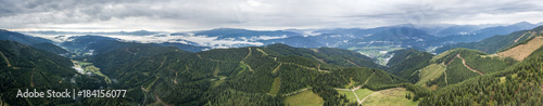 Panoramic drone view on Rachau and the Murtal in Austria
