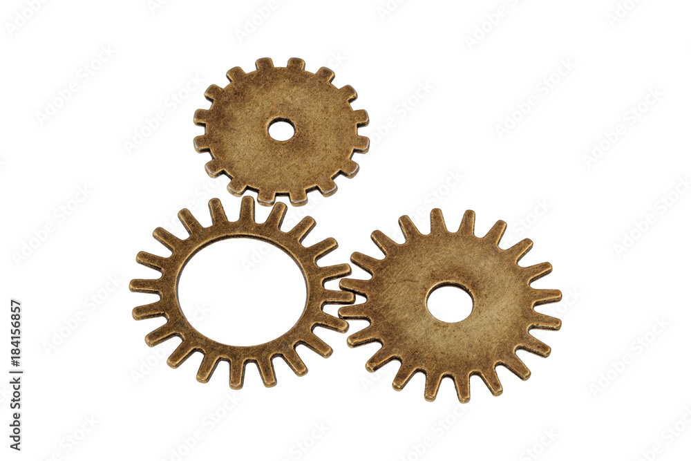 Brass gears on a white background Brass gears on a white background
