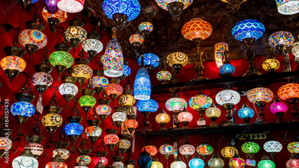 Colorful  lanterns.  lamps for sale in the Grand Bazaar, Istanbul, Turkey