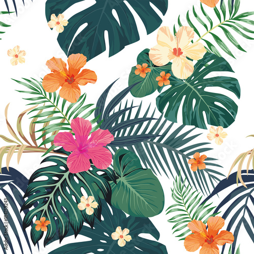 Tropical pattern seamless white background