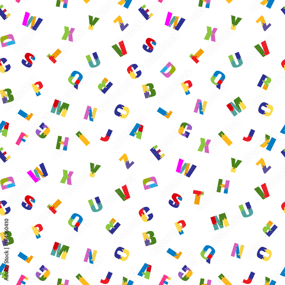 Puzzle font seamless pattern . School children bright, colorful toys alphabet. Isolated on white background. Vector Puzzle font seamless pattern . School children bright, colorful toys alphabet. Isolated on white background. Vector