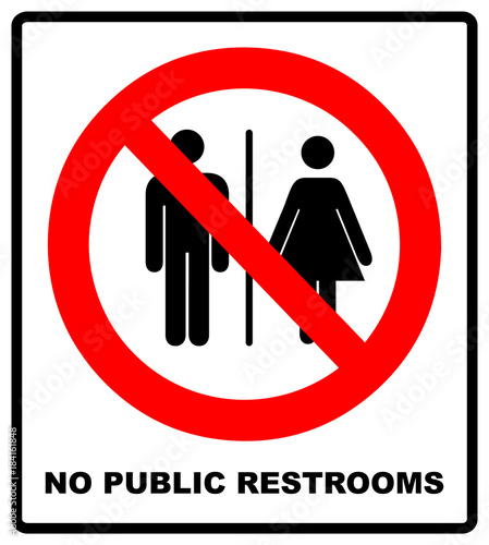 No public restrooms symbol. Do not pooping and peeing people sign. No WC. Warning red banner for outdoors and forests with male, female silhouettes. Prohibition vector illustration isolated on white