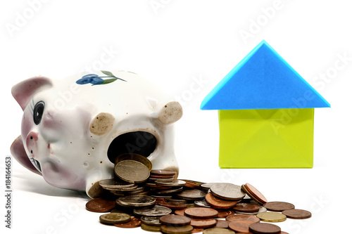 Piggy bank with coins and p...