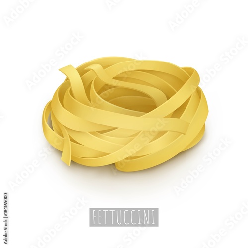 Fetuchini pasta, realistic isolated style. Bird's nest of flour close-up. Vector illustration of a long pasta