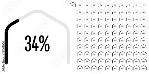 Set of circular sector hexagonal shape percentage diagrams from 0 to 100 ready-to-use for web design, user interface (UI) or infographic - indicator with black