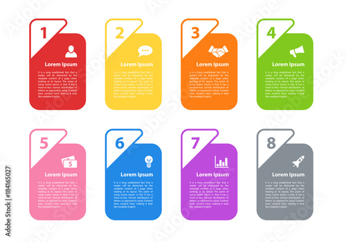 Infographic design business concept vector illustration with 8 steps or options or processes represent work flow or diagram for annual report or presentation