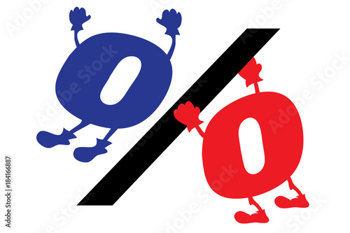 Reduction of the percent rates.Vector / vector illustration with scene of the percent sign to subjects of the reduction of the percent rates in humorous stiletto