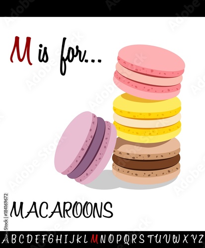 Illustrated vocabulary worksheet card with cartoon MACAROONS