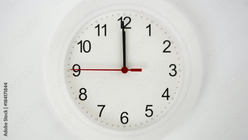 Close up of a white ticking clock, midnight Close up of a white ticking clock, midnight