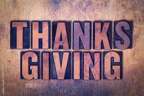 Thanksgiving Theme Letterpress Word on Wood Background