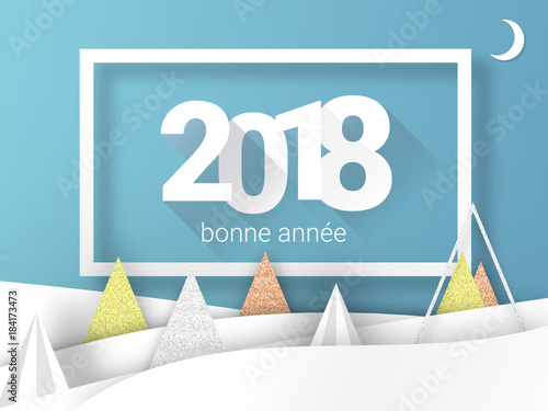 2018 - Bonne année neige - happy new year snowflake - background - origami