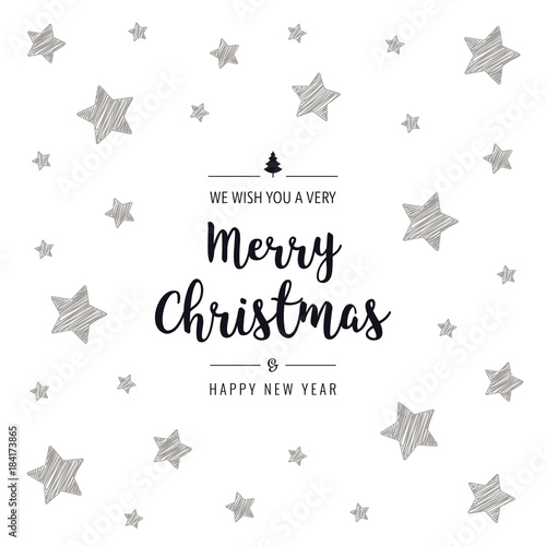 christmas greeting card scribble drawing text stars black white background