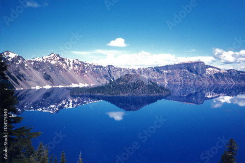 A mirror like reflection of Crater Lake