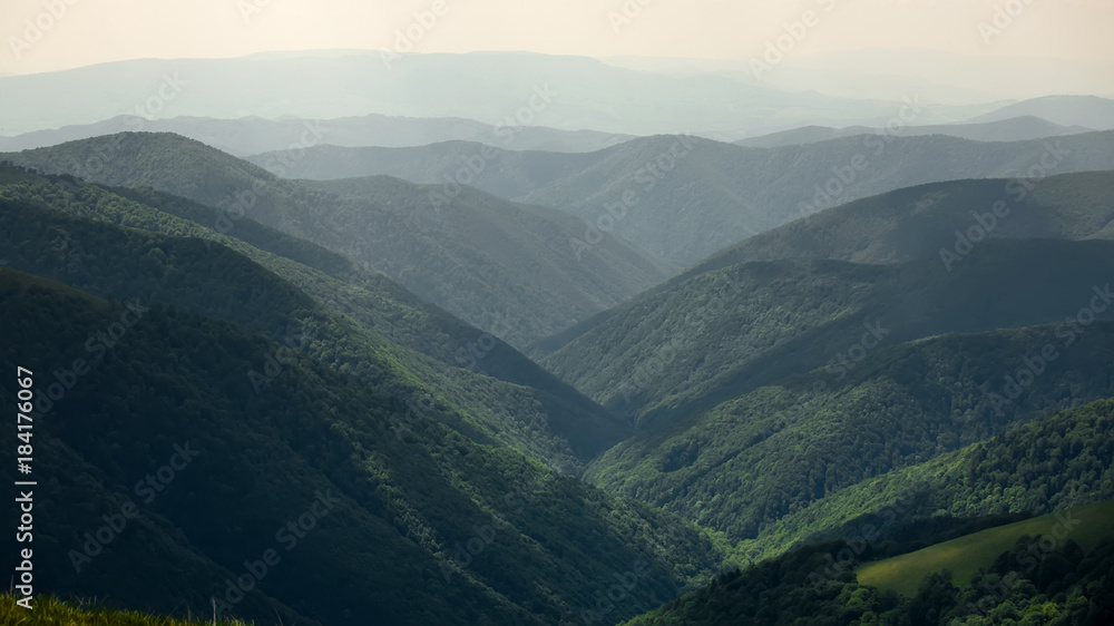 Beautiful landscape of Carpathian mountains seen from Borzhava mountain range