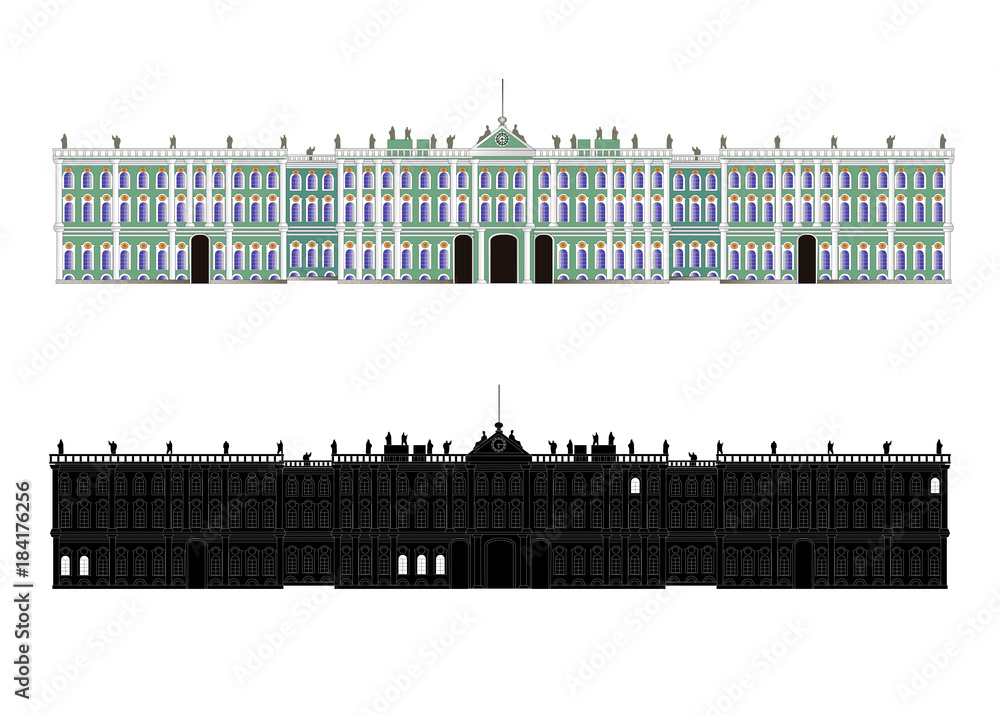 Winter palace, and silhouette, isolated vector