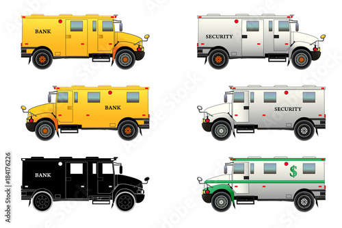 Bank armored cars, vector icons set