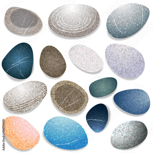 Natural sea stones and pebbles set, isolated vector