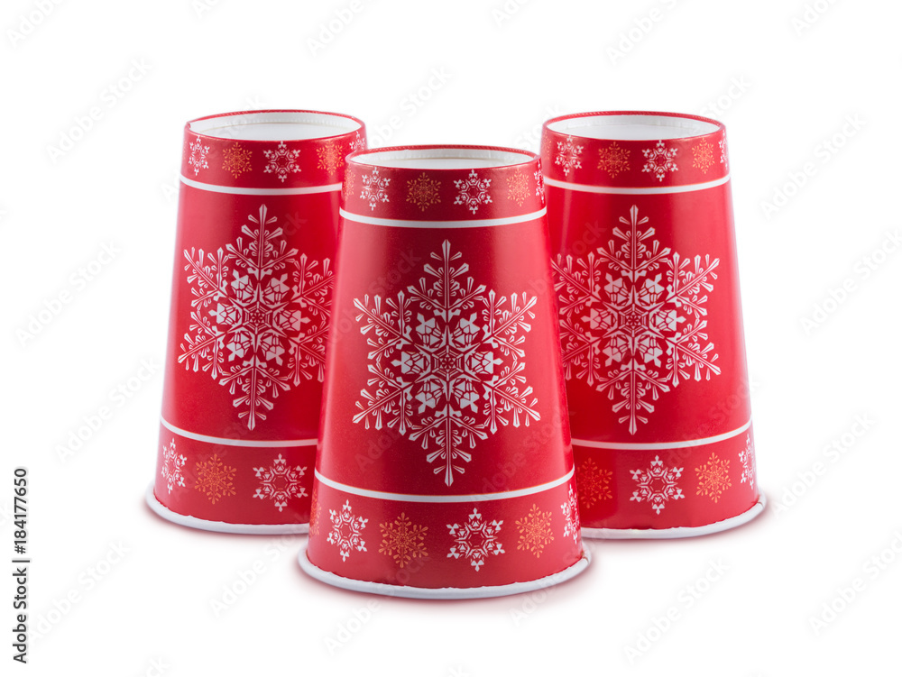 disposable Christmas cups are isolated on a white background disposable Christmas cups are isolated on a white background