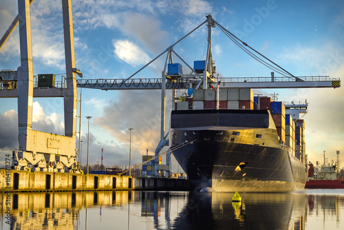 Photography container ship in the port