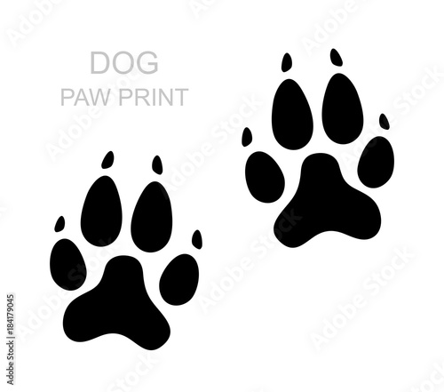 Dog paw. Black silhouette. Foot print. Animal paw isolated on white background. Vector illustration