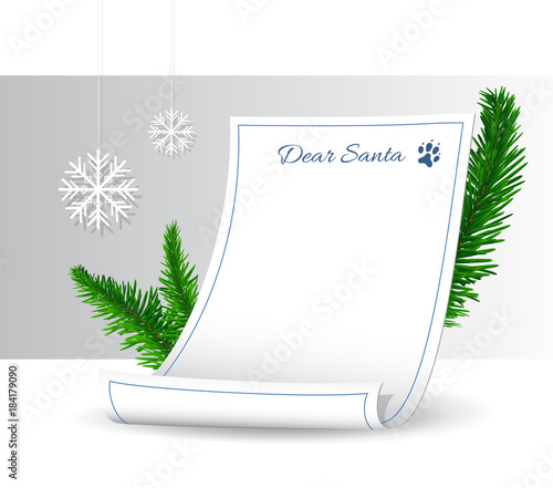 Letter to Santa Claus with lush spruce branches and snowflakes. Symbol of Christmas and New Year. Vector illustration