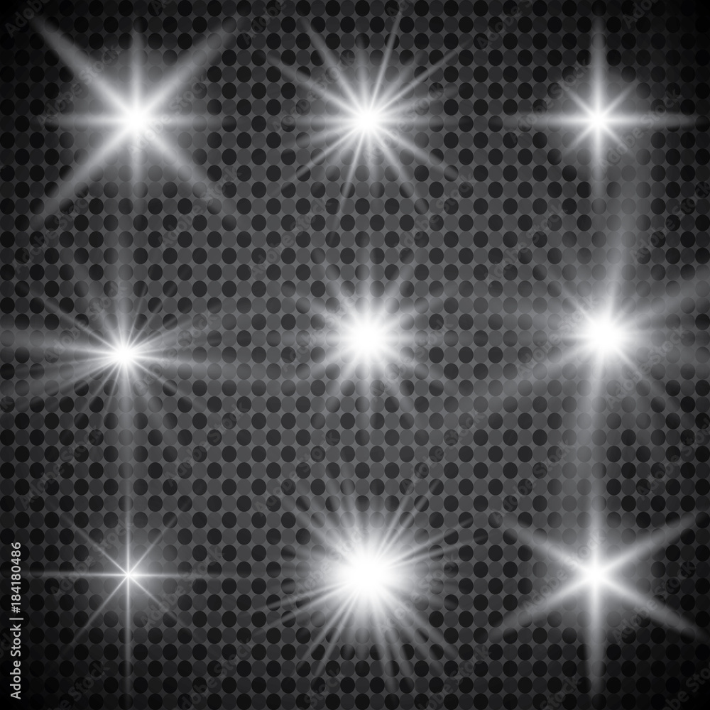 Glowing lights effect, flare, explosion and stars. Special effect isolated on transparent background.