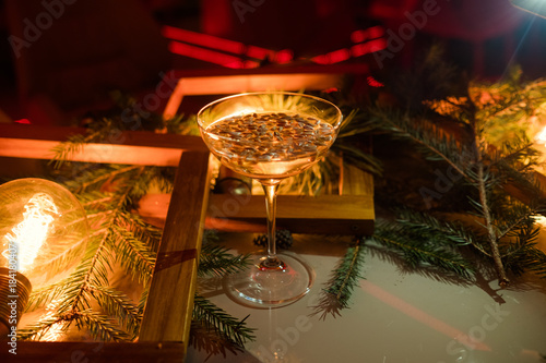 champagne glass. Festive holiday beverage. Fun joy and celebration. Alcohol abuse concept