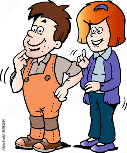 Cartoon Vector illustration of a man there listening to the woman's good advice