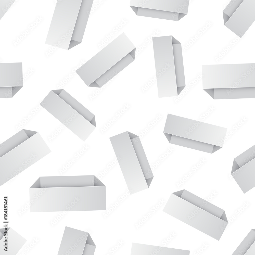 White cardboard package box seamless pattern background. Business flat vector illustration. Open package box sign symbol pattern. White cardboard package box seamless pattern background. Business flat vector illustration. Open package box sign symbol pattern.