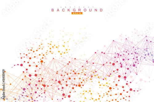 Structure molecule and communication. Dna, atom, neurons. Scientific concept for your design. Connected lines with dots. Medical, technology, chemistry, science background. Vector illustration.