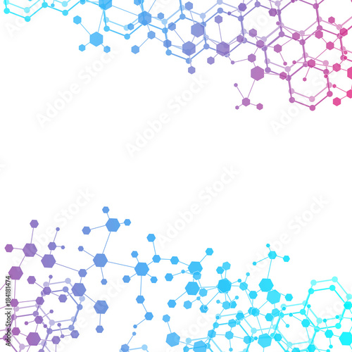 Structure molecule and communication. Dna, atom, neurons. Scientific concept for your design. Connected lines with dots. Medical, technology, chemistry, science background. Vector illustration.