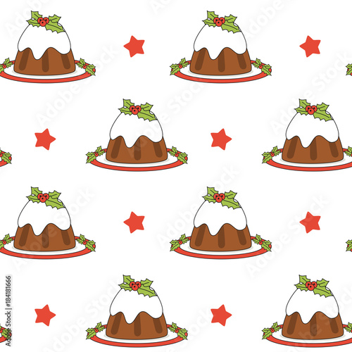 cute cartoon christmas pudding seamless vector pattern background illustration