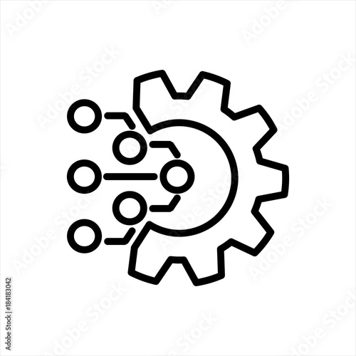 Technology Icon. Gear and Electronic. Digital Factory Symbol. Flat Line Pictogram.