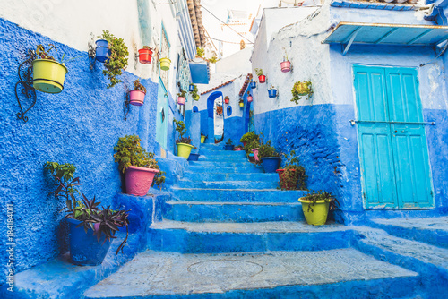 Chefchaouen traditional colorful blue architecture in Morocco, Africa 