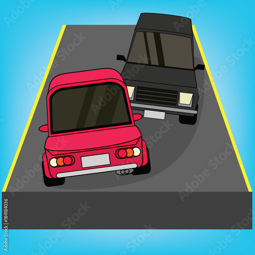 Car accident bumping another car on isolate floating background.