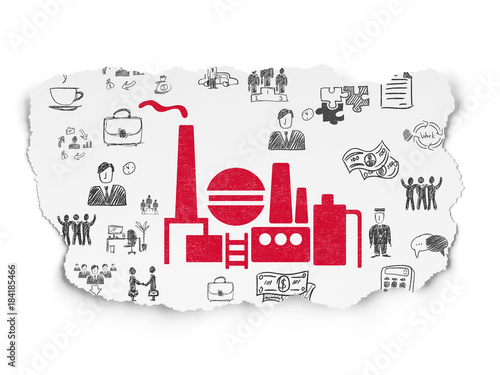 Finance concept  Painted red Oil And Gas Indusry icon on Torn Paper background with  Hand Drawn Business Icons