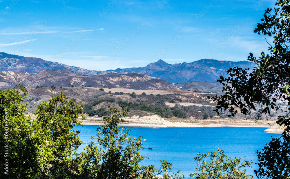 California's scenic Lake Cachuma with San Rafael Mountains in the distance California's scenic Lake Cachuma with San Rafael Mountains in the distance