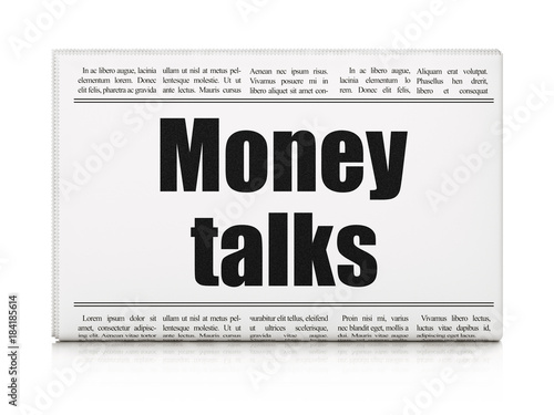 Finance concept: newspaper headline Money Talks on White background, 3D rendering