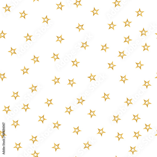 Seamless pattern of decorative golden stars on a white background. Vector illustration for holiday  new year  gift package and design. Simple merry christmas wallpaper.