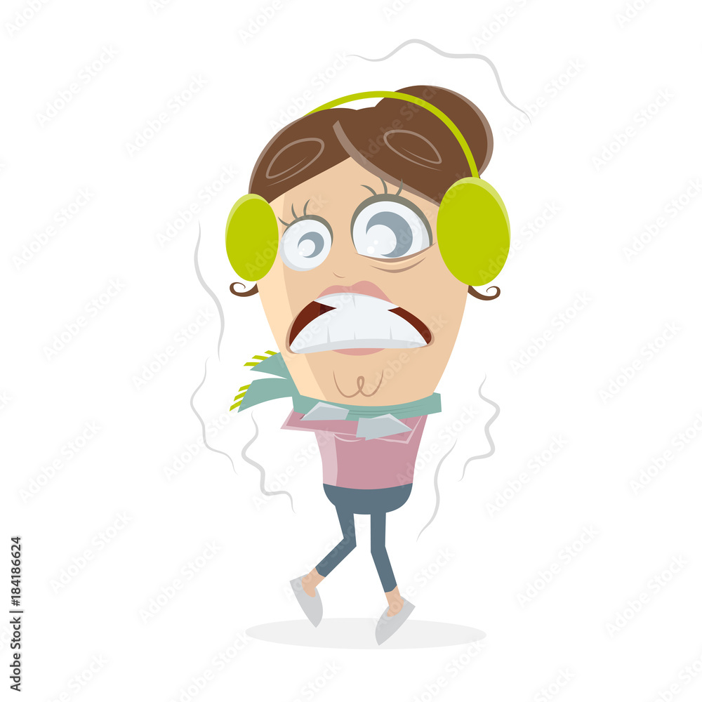 funny cartoon of a freezing woman funny cartoon of a freezing woman