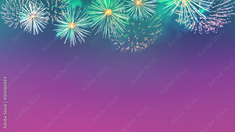 Fireworks display as flowers on purple sky background with copy space Fireworks display as flowers on purple sky background with copy space