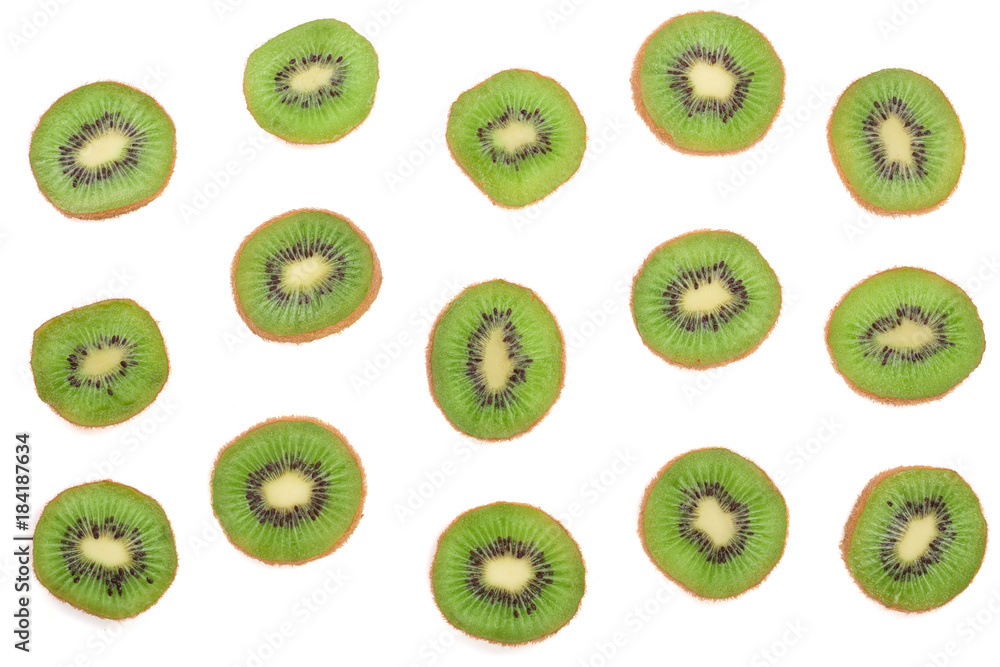 sliced kiwi fruit isolated on white background. Flat lay pattern. Top view sliced kiwi fruit isolated on white background. Flat lay pattern. Top view