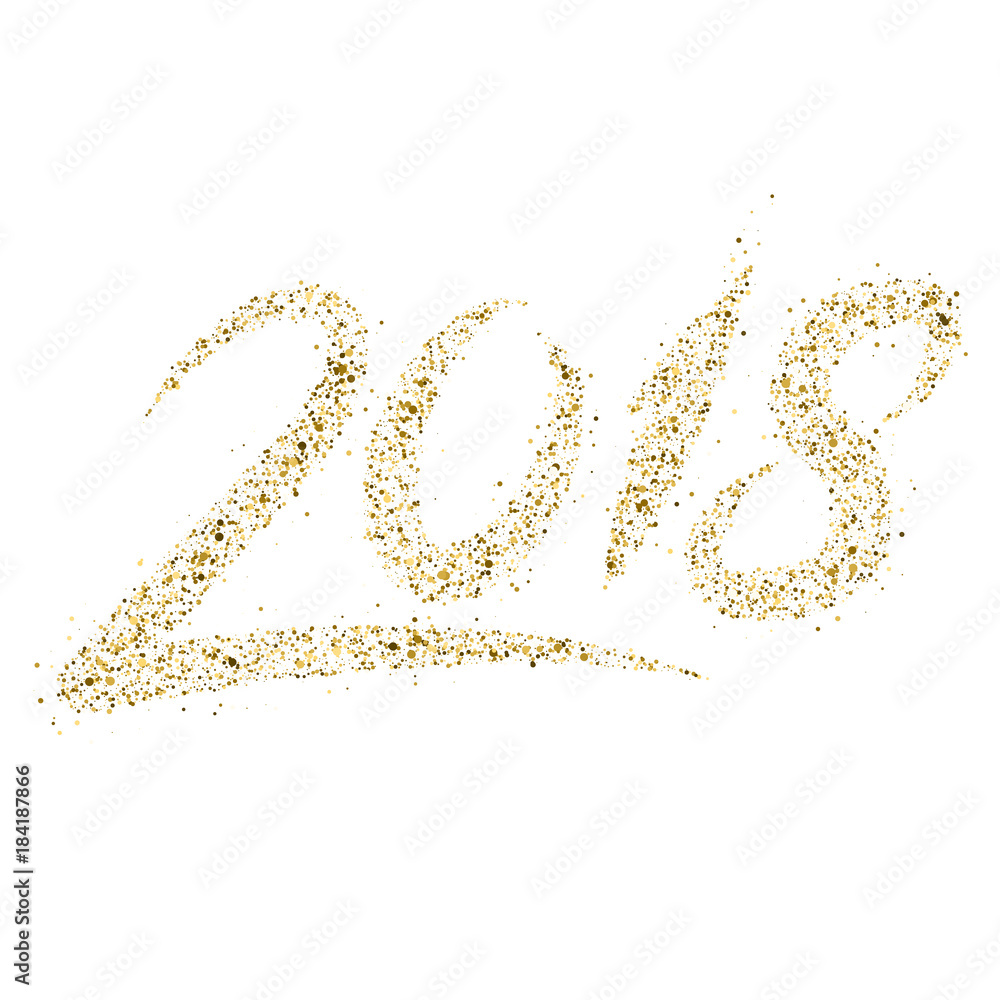 Golden particle wave in form of 2018 digits isolated on white background. Glitter trail vector illustration Golden particle wave in form of 2018 digits isolated on white background. Glitter trail vector illustration