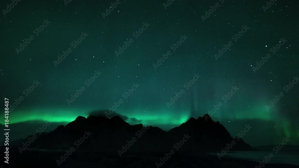 Aurora Borealis Dances Over Stokksnes And Vestrahorn Mountain Range Aurora Borealis Dances Over Stokksnes And Vestrahorn Mountain Range