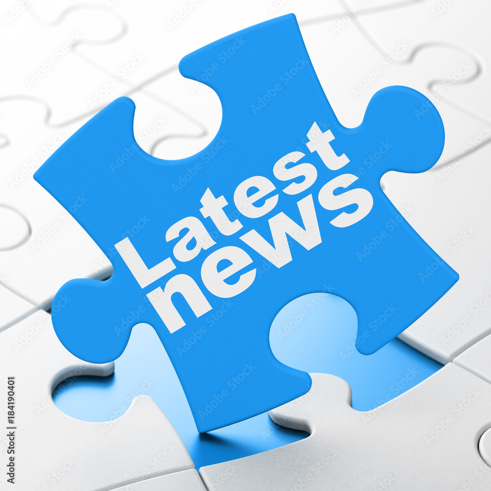 News concept: Latest News on Blue puzzle pieces background, 3D rendering News concept: Latest News on Blue puzzle pieces background, 3D rendering