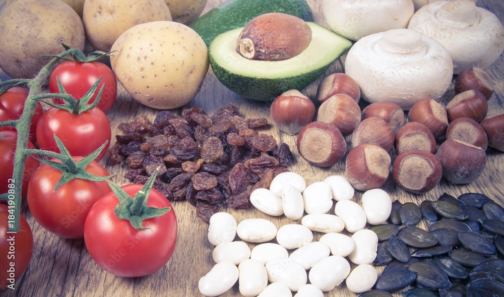 Natural products rich in potassium (K) . Healthy food concept. Natural products rich in potassium (K) . Healthy food concept.